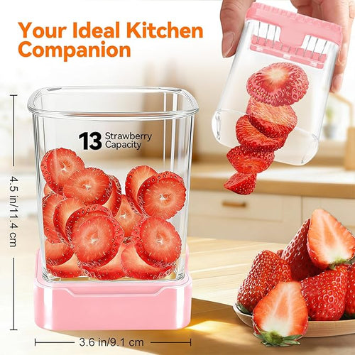 3-in-1 Strawberry Banana & Egg Slicer Cup | Detachable Fruit Cutter with Push Plate for Effortlessly Safe Slicing | Quick Meal Prep & Snacks Kitchen Gadget (Pink)