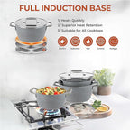 Granitestone Gray Pots and Pans Set Nonstick, 6 Stackable Piece Cooking Pots Set, Kitchen Pots, Non Stick Coating, 5qt 3qt & 1.5qt Pots with Lids, Stay Cool Handles Dishwasher Safe 100% Toxin Free