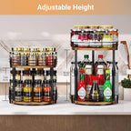 Lazy-Susan-Organizer-Spice-Rack, 2-Tier Rotating Spice Organizer For Kitchen-Cabinet-Countertop-Pantry, Turntable Seasoning Holder Storage Shelf With Adjustable Height