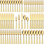 Stapava 60 Pcs Gold Silverware Set, Food-Grade Stainless Steel Flatware Sets for 12 Mirror Polished Cutlery Utensil Sets Include Dinner Knives Spoons and Forks Set Dishwasher Safe for Home Restaurant