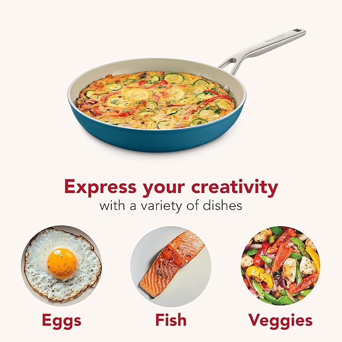 KitchenAid Hard Anodized Ceramic Induction Nonstick Cookware Frying Pan/Skillet, Dishwasher Safe, 10 Inch Non Stick Fry Pan with Stainless Steel Handle - Agave Blue