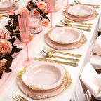 100PCS Pink Plastic Bowls - 12 oz Pink Gold Disposable Salad Bowls - Heavy Duty Soup Bowl - Fancy Plastic Ice Cream Bowl for Weddings Parties Dinners Picnics Mother‘s Day