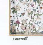 Serving Tray with Handles, Rectangular Plastic Tray 15.75x11.81 Inch, Floral Art with Peony, Hydrangea, Magnolia & Magpie Style Decorative Tray for Kitchen, Dining Table, Vanity, Office & Home