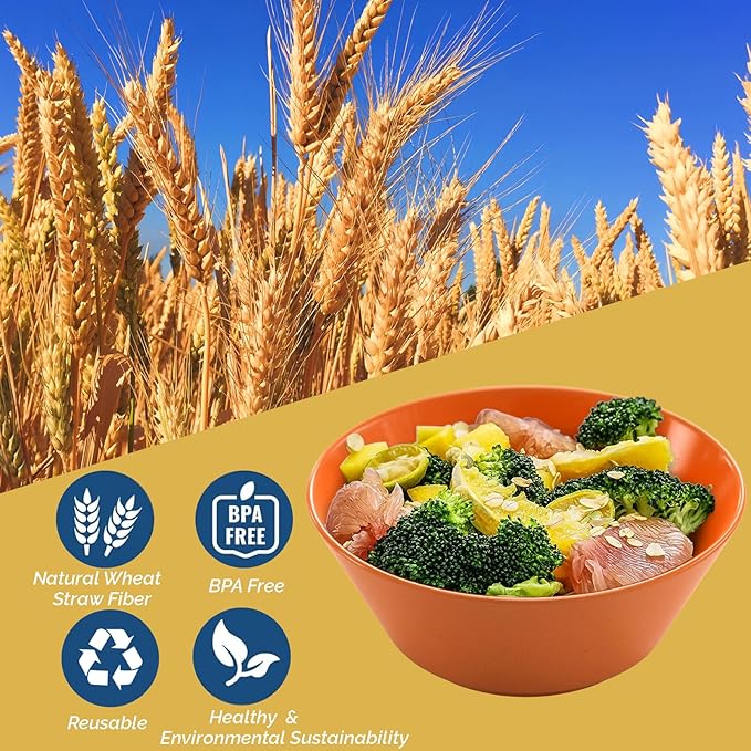 Homestockplus 50 Oz Wheat Straw Bowls Set of 6 - Unbreakable, Stackable & Microwave Safe, Multicolor Large Cereal Bowls for Oatmeal, Soup, Ramen, Salad, Popcorn, etc. Safe for Kids & Family