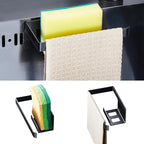 Sponge Holder for Kitchen Sink, Adhesive Dishcloth Holder, Dish Sponge Kitchen Sink Caddy 2 In 1, Metal Dishcloth Racks Sink for Dishcloths, Sponges, Brushes and Glove (Black)