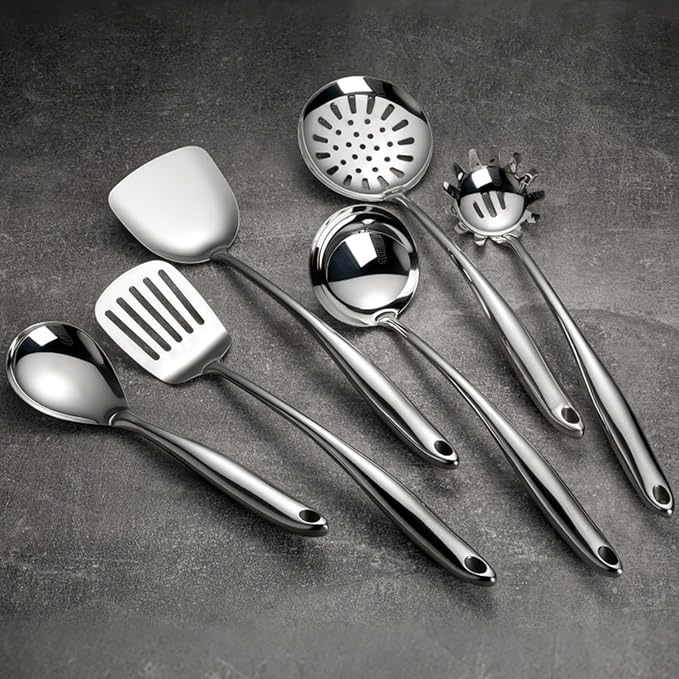 18/10 Stainless Steel Cooking Utensils Set, 11 PCS Long Large Metal Cooking Utensil Tools Set, Mirror Polished Kitchen Gadget Cookware and Kitchen Tool Set, Dishwasher Safe