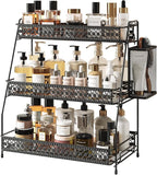 Vintage 3 Tier Spice Rack Organizer for Kitchen Counter, Bathroom Counter Organizer with Bonus Basket, 3 Tier Bathroom Counter Organizer for Spices Makeup Perfumes, Retro Countertop Organizer