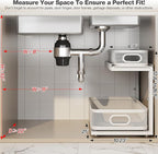 2 Pack 21IN-Depth Under Sink Organizer With Next-Gen Ball-Bearing Slides,2-Tier Precision Mesh Pull Out Cabinet Storage for Bathroom&Kitchen,Height Adjustable Drawers Shelf,Anti-rust-White