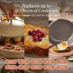 Our Place Large Always Pan | 12.5" Ceramic Pan with Modular Lid & Beechwood Spatula | Patented 10-in-1 Nonstick, Non-Toxic Cookware Made Without PFAS | Induction & Oven-Safe up to 450°F | Steam