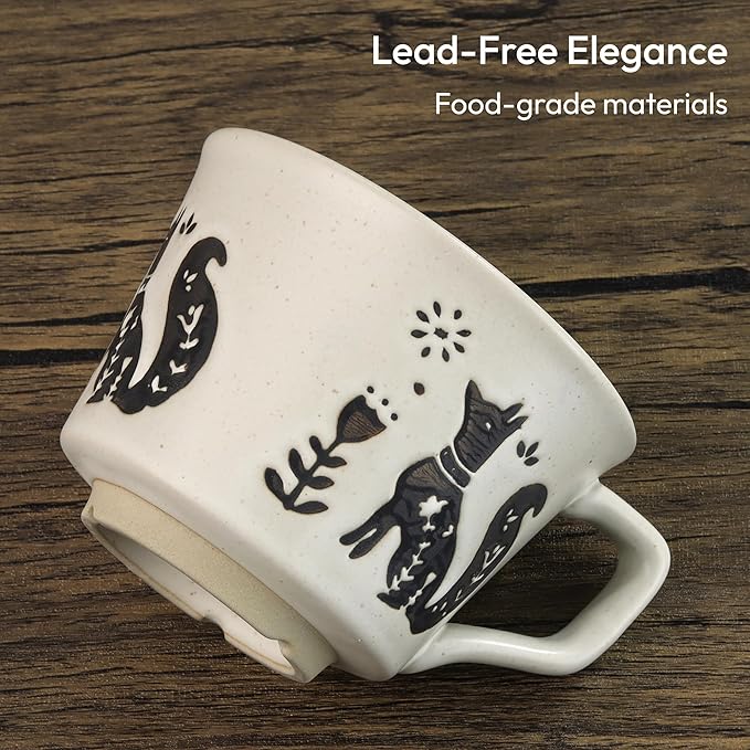 Ceramic Coffee Mug, 12 oz Small Novelty Unique Teacup with Handle, Stoneware Cup for Tea Mocha Latte Cappuccino (Fox)