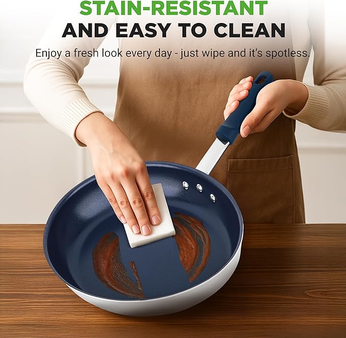NutriChef 10 Inch Non Stick Ceramic Coated Frying Pan, Aluminum Frying Pan with Silicone Handle, Stain-Resistant, PFOA Free – Compatible with Gas, Electric, Induction, and Ceramic Cooktops