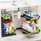 ADBIU Under Sink Organizer XL Size, 2 Packs 2 Tier Expandable Height (13.5" - 17.5") Under-Sink Organizers Slide out Pull out Bathroom Kitchen Organizers And Storage