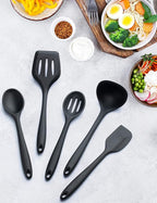 Silicone Kitchen Utensils Set, 5 PCS Heat Resistant Non Stick Cooking Tools, Silicone Spatula/Turner/Serving Spoon/Soup Ladle/Slotted Spoon, for Home and Camping