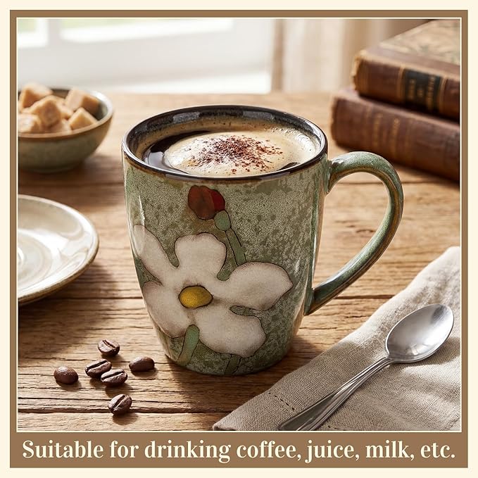Maxdot 1 Pcs 12oz Ceramic Coffee Mugs Sets Glazing Process Cappuccino Mug Floral Ceramic Tea Cups Mother's Day Idea Gift for Women Mom Porcelain Cup for Coffee, Cocoa, Tea, Latte (Fresh)
