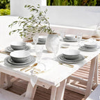 AELS Melamine Dinnerware Set of 18 Pcs, Dinner Dishes Set for Indoor and Outdoor Use, Melamine Plates and Bowls Set for 6, Dishwasher Safe, Lightweight Unbreakable, BPA Free, Gray