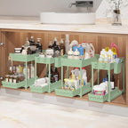 Sevenblue Under Sink Organizer, Bathroom Organizers and Storage, 2 Tier Multi-Use Pull Out Cabinet Organizer with Hang Hooks and Cups (Green, 4 Pack)