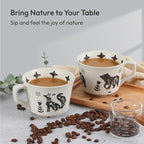 Ceramic Coffee Mug, 12 oz Small Novelty Unique Teacup with Handle, Stoneware Cup for Tea Mocha Latte Cappuccino (Set of 4, Fox and Bear)