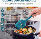TeamFar Silicone Cooking Utensils Set of 6, Kitchen Utensils Set, Includes Ladle Slotted Turner for Non-stick Cookware, Healthy & One-Piece, Non-Scratch & Heat Resistant, Dishwasher Safe, Dark Blue