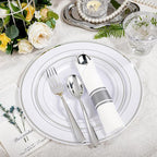 WELLIFE 700 Pcs Silver Plastic Plates for 100 Guests -Party Supplies Includes 200 Silver Plates,300 Plastic Silverware,100 Napkins,100 Cups for Party and Wedding