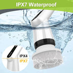 Electric Scrubber Brush, IPX7 Electric Scrubber for Shower, Electric Cleaning Brush Scrubber with 7 Replaceable Brush Heads & Retractable Handle, 2-Speed Adjustable Spin Cleaning Brush