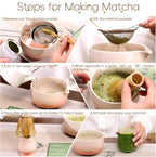 Matcha Whisk Set, Ceramic Matcha Set Includes Bowl & Holder, Bamboo Whisk (Chasen), Scoop, Spoon and Sifter, 6PCS Matcha Kit Covers Everything Needed for Making Matcha (Pink)