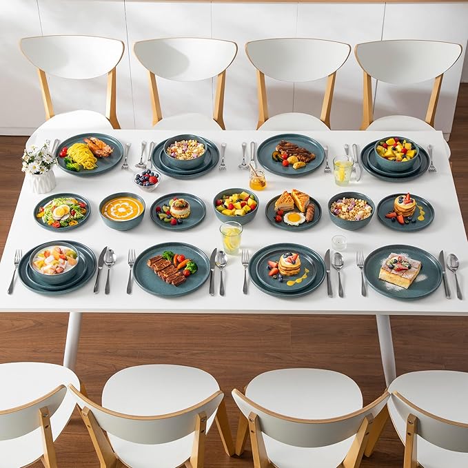 vancasso ZERMATT Dinnerware Set for 8, 24 Pieces Plates and Bowls Sets for Kitchen, Stoneware Dish Set with Scratch Resistant, Dishwasher & Microwave Safe, Blue