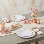 WELLIFE 350Pcs Rose Gold Plastic Plates for 50 Guests - Plastic Dinnerware Set,Party Supplies Includes 100 Rose Gold plates,150 Silverware,50 Napkins,50 Cups for Valentines and Galentines