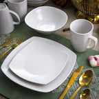 Elama Bishop 16 Piece White Porcelain Dinnerware Set