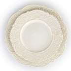 Elama Round Decorated Stoneware Scallop Embossed Dinnerware Dish Set, 16 Piece, Luna