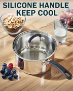 Cook N Home 2 Quart Stainless Steel Saucepan Set with Lid, Induction Compatible Milk Pots, Stay-Cool Silicone Handle, Mirror Polished 18/10 Cookware, Dishwasher & Oven Safe, Silver