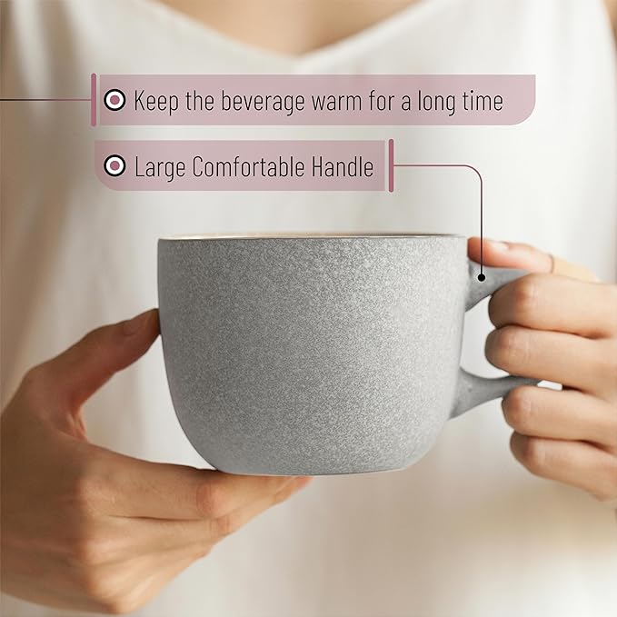 BTaT- Porcelain Coffee Mugs Set, 14 oz (415 ml), 6 Pack, Ceramic Coffee Mugs, Matte White Outside and Colorful Inside, Restaurant Cups for Tea, Cappuccino, Cocoa, Cereal, Mug Gift Set, Dishwasher Safe