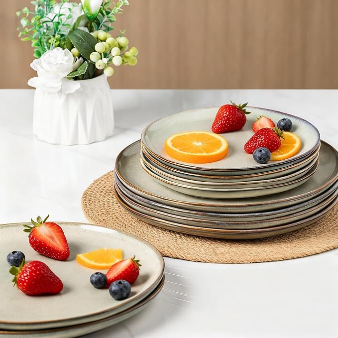 AmorArc Ceramic Dinnerware Sets,Handmade Reactive Glaze Stoneware Plates and Bowls Sets,Highly Scratch Resistant | Dishwasher & Microwave Safe Dishes Set,Service for 6 (18pc)