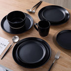Stone Lain Jules Stoneware 16-Piece Dinnerware Set, Plates and Bowls, Service for 4, Black, Microwave & Dishwasher Safe