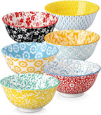 vancasso SELENE 24 oz Cereal Bowls set of 6, Ceramic Soup Bowls for Kitchen, Dishwasher & Microwave Oven Safe- for Cereal, Soup, Pasta, Salad, Pastel Floral Design Bowl Set