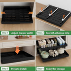 PAKETA 4 Pack Expandable Pull Out Cabinet Organizer, 21'' Deep Pull Out Drawers for Cabinets, Upgrade 3 Slide Rails Sliding Drawers for Cabinet with Adhesive Nano Film (Black, 21"D X 15-26"W ）