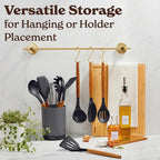 Silicone Kitchen Utensils Set & Holder: Cooking Utensils Set - Kitchen Essentials for New Home & 1st Apartment- Silicone Spatula Set, Cooking Spoons for Nonstick Cookware (Acacia Wood, Grey)