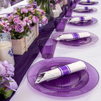 DaYammi 210 Purple Glitter Plastic Dinnerware Set for 30 Guests, Fancy Disposable Plates for Party, Include: 30 Dinner Plates, 30 Dessert Plates, 30 Pre Rolled Napkins with Purple Silverware, 30 Cups
