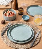 GBHOME 12-Piece Stoneware Dinnerware Set for 4 – Ribbed Ceramic Plates and Bowls, Scratch-Resistant, Microwave & Dishwasher Safe, Reactive Glaze, Malachite Green
