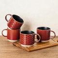 GBhome 8OZ Stackable Coffee Mugs, Ceramic Coffee Mugs with Texture Patterns for Man,Woman,Dad,Mom, Modern Coffee Cups Set of 4 for Espresso/Cappuccino. Dishwasher&Microwave Safe,Red
