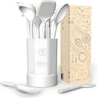 oannao Silicone Kitchen Utensils Set, 600°F Heat Resistant Silicone Cooking Utensils, Spatula, Spoon, Whisk, Tongs, Kitchen Gadgets for Nonstick Cookware, Dishwasher Safe BPA Free (Cream White)