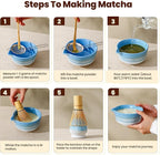 Matcha Whisk Set, Ceramic Matcha Kit Desert Style, Matcha Whisk and Bowl, Bamboo Scoop and Rest, Sifter and Tea Towel, 7 Pcs Gifts for Matcha Lover - Light Blue