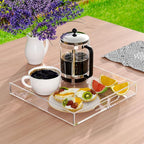NIUBEE Clear Serving Tray 15x15 Inches - Spill-Proof Acrylic Organizer with Handles for Coffee Table, Ottoman & Countertop | Decorative Tray for Breakfast in Bed, Drink Serving & Home Organization