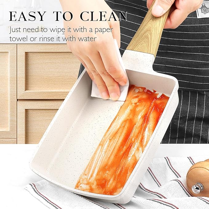 GiPP Japanese Omelette Pan, Tamagoyaki Egg Pan, Nonstick Egg Frying Pan, Rectangle Granite Cookware, PFOS & PFOA Free, White