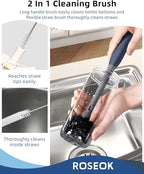 ROSEOK 2 in 1 Long Handle Bottle Brush with Straw Brush for Cleaning Glass, Sports Bottle, Coffee Mug, Gray, 1 Pack