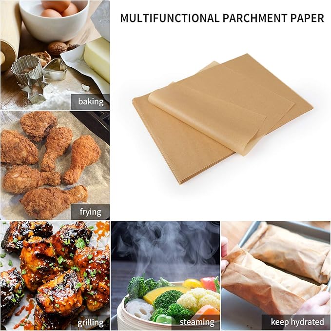 Comfylife 200 Parchment Sheets - No Curl, No Tear, No Burn Baking Paper (10 x 15 inch) - Precut, Unbleached Parchment Paper for Baking & Cooking