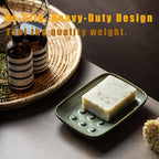 Miamolo Ceramic Soap Dish for Shower, Non-Slip Bar Soap Saver Tray Bar for Bathroom Kitchen Sink Bathtub, Easy to Clean, Dishwasher Safe, Raised Pattern - Keep Soap Dry, Dark Green