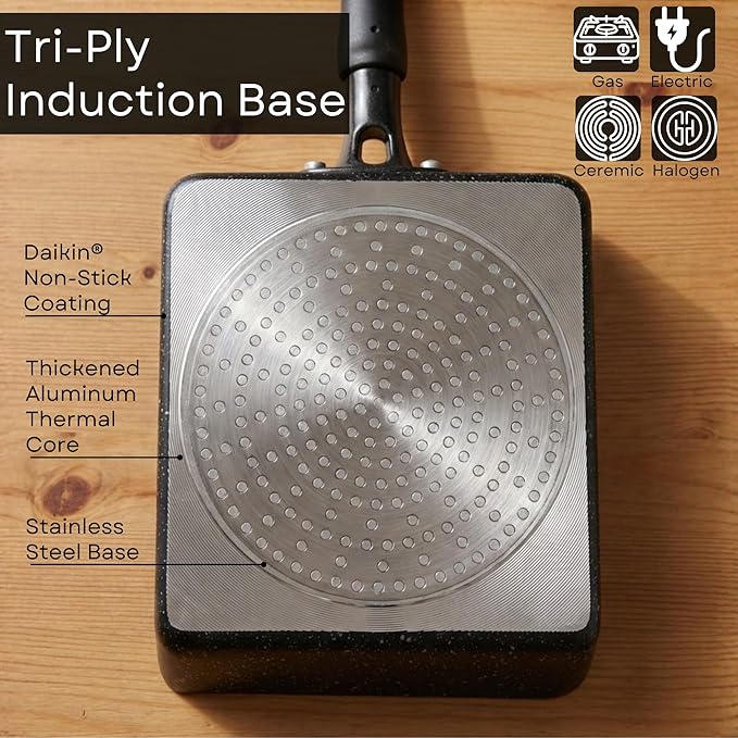 Tamagoyaki Pan - Japanese Egg Pan with Lid - Japanese Omelette Pan Rectangular - Rolled Omelet Nonstick Square Frying Pan - Tamago Cooking Pan Induction Compatible 7x6
