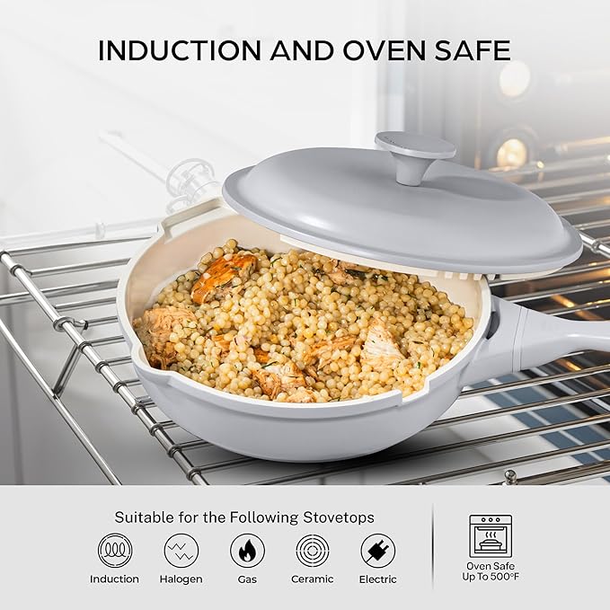 ZUKA 10 in 1 Ceramic Pan by Granitestone, Large 10 Inch Saute Pan with Lid Serves as Deep Frying Pan Set with Steamer, Everyday Skillet, Non Toxic Ceramic Nonstick, Induction Oven & Dishwasher Safe