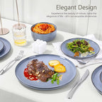 Herogo 6-Piece Stoneware Dinnerware Sets for 2, Stackable Dinner Plates and Bowls Sets, Double Reactive Glaze Dishware Place Setting for Kitchen, Scratch Resistant, Microwave Safe, Haze Blue