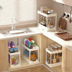 Under Sink Organizers and Storage 2 Pack, Pull-Out Sliding Cabinet Organizer with 2-Tier Storage Shelf & 4 Hooks, Multi-Purpose for Kitchen & Bathroom (13 Inch, White)